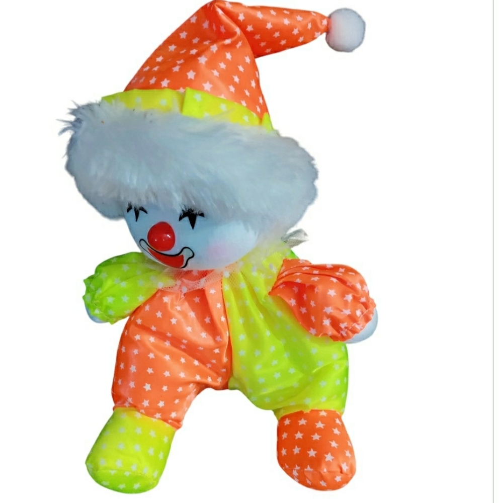 Vintage 80s Wind Up Musical Clown Plush Doll Working Toy